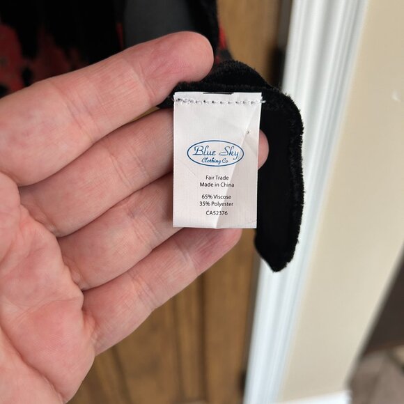 Boho Whimsigoth Black Velvet Burnout Kimono Duster • One Size •Red Floral Witchy - Picture 7 of 7